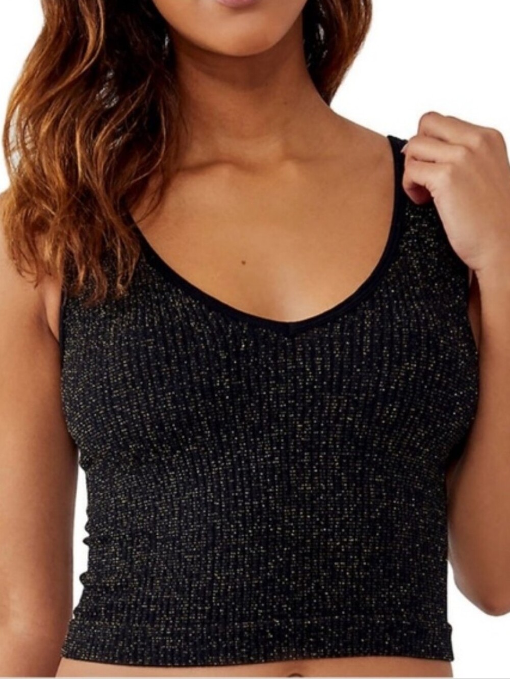 Intimately Free People | Lurex Solid Rib Brami in Black Gold Combo - Size M/L